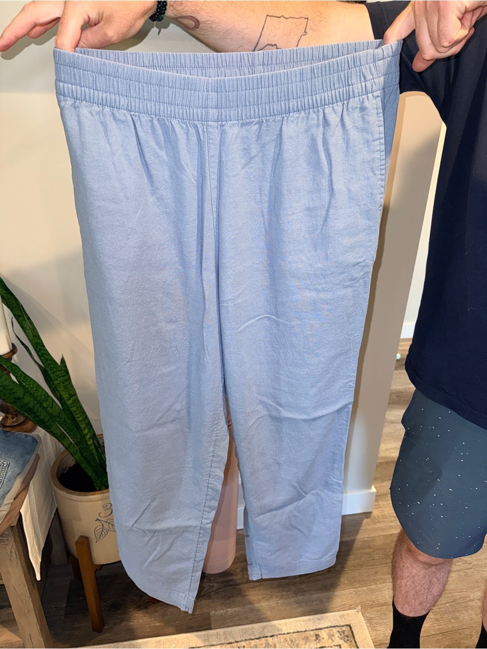 Old Navy Linen Light Blue Straight Pull-On Pants